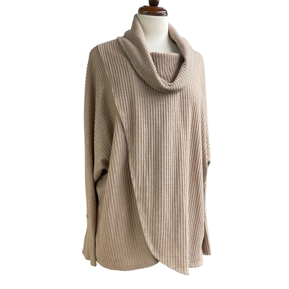 Lularoe Kristen waffle knit cowl neck with crisscross front Large - Picture 2 of 11